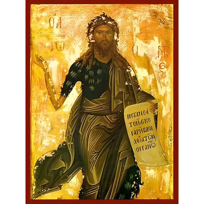 Εικόνα Ορθοδοξίας με περίγραμμα χρυσό σε ξύλο Φλαμουρίας  με  βάση Εικόνα ΑΓΙΟΣ ΙΩΑΝΝΗΣ Ο ΠΡΟΔΡΟΜΟΣ Χειροποίητη Ελληνορθόδοξη εικόνα του Ιησού Χριστού, Κρεμαστή πλάκα βυζαντινής τέχνης, χριστιανική τέχνη Διάσταση 15x11 cm (5,9x4,3 ίντσες)  INTRAEK-337757864810