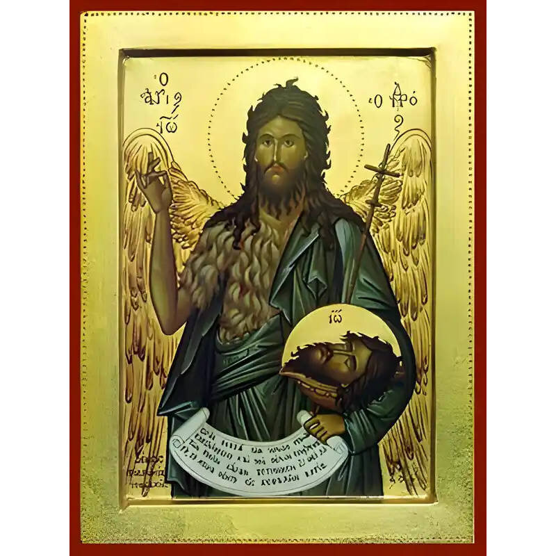 Εικόνα Ορθοδοξίας με περίγραμμα χρυσό σε ξύλο Φλαμουρίας  με  βάση Εικόνα ΑΓΙΟΣ ΙΩΑΝΝΗΣ Ο ΠΡΟΔΡΟΜΟΣ Χειροποίητη Ελληνορθόδοξη εικόνα του Ιησού Χριστού, Κρεμαστή πλάκα βυζαντινής τέχνης, χριστιανική τέχνη Διάσταση 15x11 cm (5,9x4,3 ίντσες)  INTRAEK-337757864806