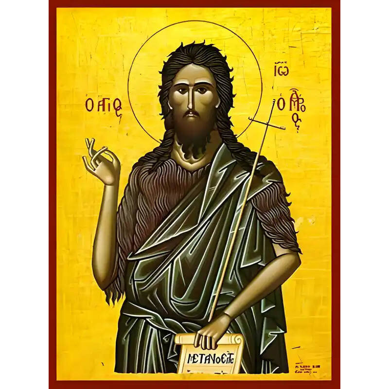 Εικόνα Ορθοδοξίας με περίγραμμα χρυσό σε ξύλο Φλαμουρίας  με  βάση Εικόνα ΑΓΙΟΣ ΙΩΑΝΝΗΣ Ο ΠΡΟΔΡΟΜΟΣ Χειροποίητη Ελληνορθόδοξη εικόνα του Ιησού Χριστού, Κρεμαστή πλάκα βυζαντινής τέχνης, χριστιανική τέχνη Διάσταση 15x11 cm (5,9x4,3 ίντσες)  INTRAEK-337757864804