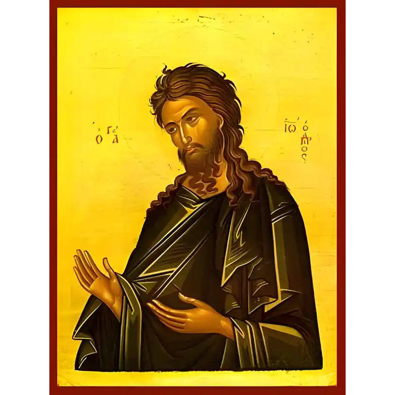 Εικόνα Ορθοδοξίας με περίγραμμα χρυσό σε ξύλο Φλαμουρίας  με  βάση Εικόνα ΑΓΙΟΣ ΙΩΑΝΝΗΣ Ο ΠΡΟΔΡΟΜΟΣ, ΔΕΟΜΕΝΟΣ Χειροποίητη Ελληνορθόδοξη εικόνα του Ιησού Χριστού, Κρεμαστή πλάκα βυζαντινής τέχνης, χριστιανική τέχνη Διάσταση 15x11 cm (5,9x4,3 ίντσες)  INTRAEK-337757864801