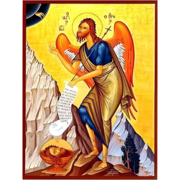 Εικόνα Ορθοδοξίας με περίγραμμα χρυσό σε ξύλο Φλαμουρίας  με  βάση Εικόνα ΑΓΙΟΣ ΙΩΑΝΝΗΣ Ο ΠΡΟΔΡΟΜΟΣ, ΠΟΥΛΙ ΤΗΣ ΕΡΗΜΟΥ Χειροποίητη Ελληνορθόδοξη εικόνα του Ιησού Χριστού, Κρεμαστή πλάκα βυζαντινής τέχνης, χριστιανική τέχνη Διάσταση 15x11 cm (5,9x4,3 ίντσες)  INTRAEK-337757864794 - Image 1