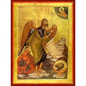 Εικόνα Ορθοδοξίας με περίγραμμα χρυσό σε ξύλο Φλαμουρίας  με  βάση Εικόνα ΑΓΙΟΣ ΙΩΑΝΝΗΣ Ο ΠΡΟΔΡΟΜΟΣ, ΠΟΥΛΙ ΤΗΣ ΕΡΗΜΟΥ Χειροποίητη Ελληνορθόδοξη εικόνα του Ιησού Χριστού, Κρεμαστή πλάκα βυζαντινής τέχνης, χριστιανική τέχνη Διάσταση 15x11 cm (5,9x4,3 ίντσες)  INTRAEK-337757864792 - Image 1