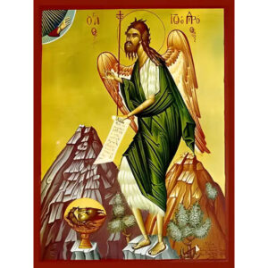 Εικόνα Ορθοδοξίας με περίγραμμα χρυσό σε ξύλο Φλαμουρίας  με  βάση Εικόνα ΑΓΙΟΣ ΙΩΑΝΝΗΣ Ο ΠΡΟΔΡΟΜΟΣ, ΠΟΥΛΙ ΤΗΣ ΕΡΗΜΟΥ Χειροποίητη Ελληνορθόδοξη εικόνα του Ιησού Χριστού, Κρεμαστή πλάκα βυζαντινής τέχνης, χριστιανική τέχνη Διάσταση 15x11 cm (5,9x4,3 ίντσες)  INTRAEK-337757864791