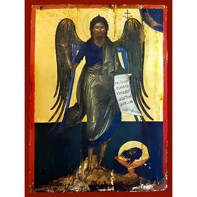 Εικόνα Ορθοδοξίας με περίγραμμα χρυσό σε ξύλο Φλαμουρίας  με  βάση Εικόνα ΑΓΙΟΣ ΙΩΑΝΝΗΣ Ο ΠΡΟΔΡΟΜΟΣ, ΠΟΥΛΙ ΤΗΣ ΕΡΗΜΟΥ Χειροποίητη Ελληνορθόδοξη εικόνα του Ιησού Χριστού, Κρεμαστή πλάκα βυζαντινής τέχνης, χριστιανική τέχνη Διάσταση 15x11 cm (5,9x4,3 ίντσες)  INTRAEK-337757864788