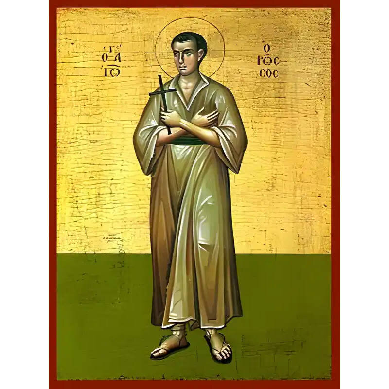 Εικόνα Ορθοδοξίας με περίγραμμα χρυσό σε ξύλο Φλαμουρίας  με  βάση Εικόνα ΑΓΙΟΣ ΙΩΑΝΝΗΣ Ο ΡΩΣΟΣ, ΟΛΟΣΩΜΟΣ Χειροποίητη Ελληνορθόδοξη εικόνα του Ιησού Χριστού, Κρεμαστή πλάκα βυζαντινής τέχνης, χριστιανική τέχνη Διάσταση 15x11 cm (5,9x4,3 ίντσες)  INTRAEK-337757864781