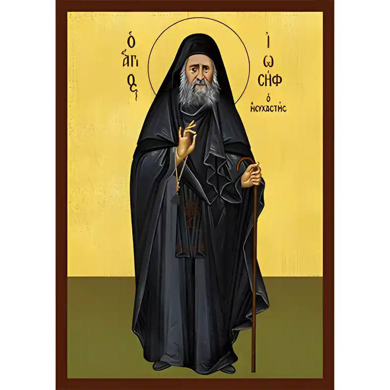 Εικόνα Ορθοδοξίας με περίγραμμα χρυσό σε ξύλο Φλαμουρίας  με  βάση Εικόνα ΑΓΙΟΣ ΙΩΣΗΦ Ο ΗΣΥΧΑΣΤΗΣ, ΟΛΟΣΩΜΟΣ Χειροποίητη Ελληνορθόδοξη εικόνα του Ιησού Χριστού, Κρεμαστή πλάκα βυζαντινής τέχνης, χριστιανική τέχνη Διάσταση 15x11 cm (5,9x4,3 ίντσες)  INTRAEK-337757864769
