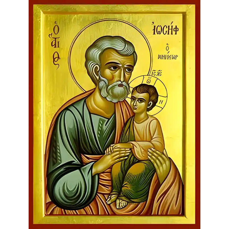Εικόνα Ορθοδοξίας με περίγραμμα χρυσό σε ξύλο Φλαμουρίας  με  βάση Εικόνα ΑΓΙΟΣ ΙΩΣΗΦ, Ο ΜΝΗΣΤΩΡ Χειροποίητη Ελληνορθόδοξη εικόνα του Ιησού Χριστού, Κρεμαστή πλάκα βυζαντινής τέχνης, χριστιανική τέχνη Διάσταση 15x11 cm (5,9x4,3 ίντσες)  INTRAEK-337757864768