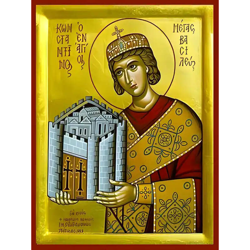 Εικόνα Ορθοδοξίας με περίγραμμα χρυσό σε ξύλο Φλαμουρίας  με  βάση Εικόνα ΑΓΙΟΣ ΚΩΝΣΤΑΝΤΙΝΟΣ Ο ΜΕΓΑΣ Χειροποίητη Ελληνορθόδοξη εικόνα του Ιησού Χριστού, Κρεμαστή πλάκα βυζαντινής τέχνης, χριστιανική τέχνη Διάσταση 15x11 cm (5,9x4,3 ίντσες)  INTRAEK-337757864755