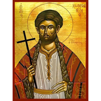 Εικόνα Ορθοδοξίας με περίγραμμα χρυσό σε ξύλο Φλαμουρίας με βάση Εικόνα ΑΓΙΟΣ ΚΩΝΣΤΑΝΤΙΝΟΣ, Ο ΝΕΟΜΑΡΤΥΣ, Ο ΥΔΡΑΙΟΣ Χειροποίητη Ελληνορθόδοξη εικόνα του Ιησού Χριστού, Κρεμαστή πλάκα βυζαντινής τέχνης, χριστιανική τέχνη Διάσταση 15x11 cm (5,9x4,3 ίντσες) INTRAEK-337757864751 - Image 1