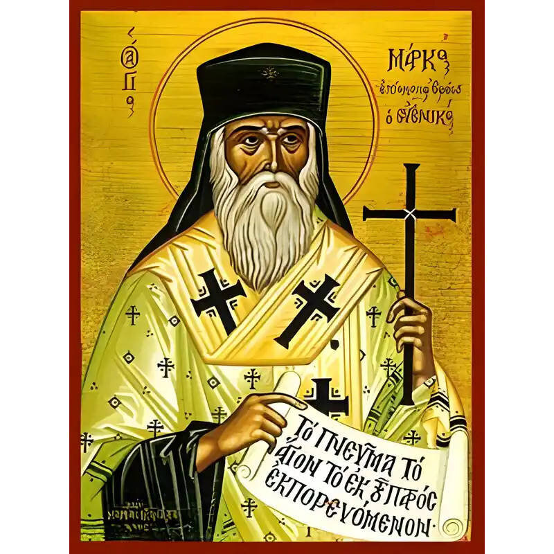 Εικόνα Ορθοδοξίας με περίγραμμα χρυσό σε ξύλο Φλαμουρίας  με  βάση Εικόνα ΑΓΙΟΣ ΜΑΡΚΟΣ, Ο ΕΥΓΕΝΙΚΟΣ, ΕΠΙΣΚΟΠΟΣ ΕΦΕΣΣΟΥ Χειροποίητη Ελληνορθόδοξη εικόνα του Ιησού Χριστού, Κρεμαστή πλάκα βυζαντινής τέχνης, χριστιανική τέχνη Διάσταση 15x11 cm (5,9x4,3 ίντσες)  INTRAEK-337757864728