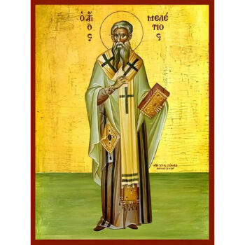 Εικόνα Ορθοδοξίας με περίγραμμα χρυσό σε ξύλο Φλαμουρίας με βάση Εικόνα ΑΓΙΟΣ ΜΕΛΕΤΙΟΣ, ΑΡΧΙΕΠΙΣΚΟΠΟΣ ΑΝΤΙΟΧΕΙΑΣ, ΟΛΟΣΩΜΟΣ Χειροποίητη Ελληνορθόδοξη εικόνα του Ιησού Χριστού, Κρεμαστή πλάκα βυζαντινής τέχνης, χριστιανική τέχνη Διάσταση 15x11 cm (5,9x4,3 ίντσες) INTRAEK-337757864726 - Image 1