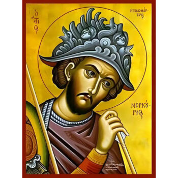 Εικόνα Ορθοδοξίας με περίγραμμα χρυσό σε ξύλο Φλαμουρίας με βάση Εικόνα ΑΓΙΟΣ ΜΕΡΚΟΥΡΙΟΣ, ΜΕΓΑΛΟΜΑΡΤΥΣ, ΚΑΙΣΑΡΕΙΑΣ, ΠΡΟΤΟΜΗ Χειροποίητη Ελληνορθόδοξη εικόνα του Ιησού Χριστού, Κρεμαστή πλάκα βυζαντινής τέχνης, χριστιανική τέχνη Διάσταση 15x11 cm (5,9x4,3 ίντσες) INTRAEK-337757864722 - Image 1