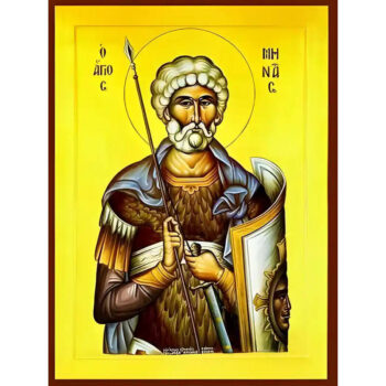 Εικόνα Ορθοδοξίας με περίγραμμα χρυσό σε ξύλο Φλαμουρίας με βάση Εικόνα ΑΓΙΟΣ ΜΗΝΑΣ, Ο ΜΕΓΑΛΟΜΑΡΤΥΣ, Ο ΑΙΓΥΠΤΙΟΣ Χειροποίητη Ελληνορθόδοξη εικόνα του Ιησού Χριστού, Κρεμαστή πλάκα βυζαντινής τέχνης, χριστιανική τέχνη Διάσταση 15x11 cm (5,9x4,3 ίντσες) INTRAEK-337757864719 - Image 1