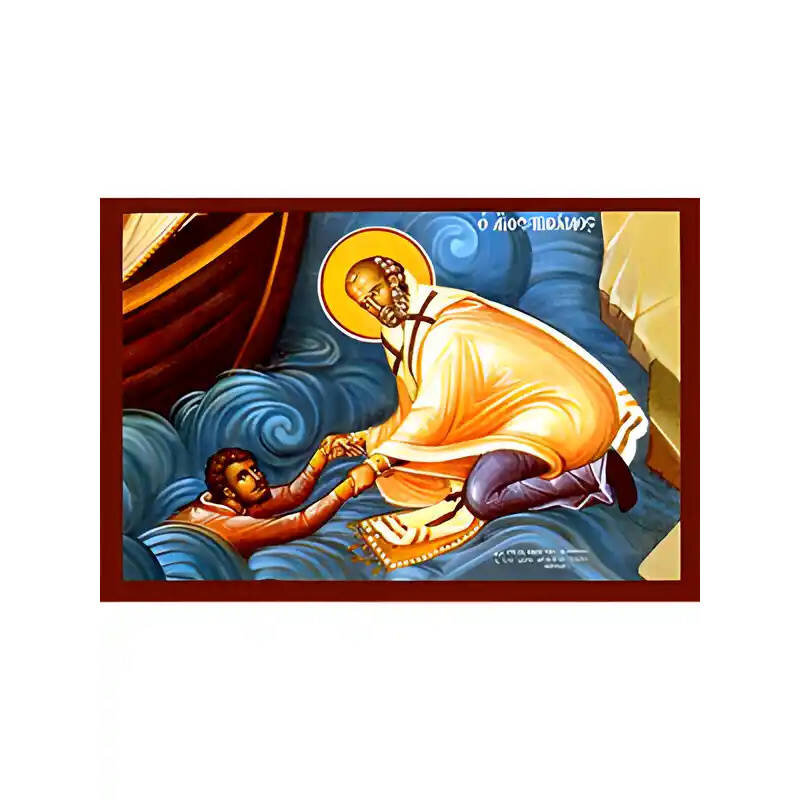 Εικόνα Ορθοδοξίας με περίγραμμα χρυσό σε ξύλο Φλαμουρίας  με  βάση Εικόνα ΑΓΙΟΣ ΝΙΚΟΛΑΟΣ ΣΩΖΕΙ ΤΟΥΣ ΕΝ ΘΑΛΑΣΣΗ ΚΙΝΔΥΝΕΥΟΝΤΑΣ, ΛΕΠΤΟΜΕΡΕΙΑ Χειροποίητη Ελληνορθόδοξη εικόνα του Ιησού Χριστού, Κρεμαστή πλάκα βυζαντινής τέχνης, χριστιανική τέχνη Διάσταση 15x11 cm (5,9x4,3 ίντσες)  INTRAEK-337757864682