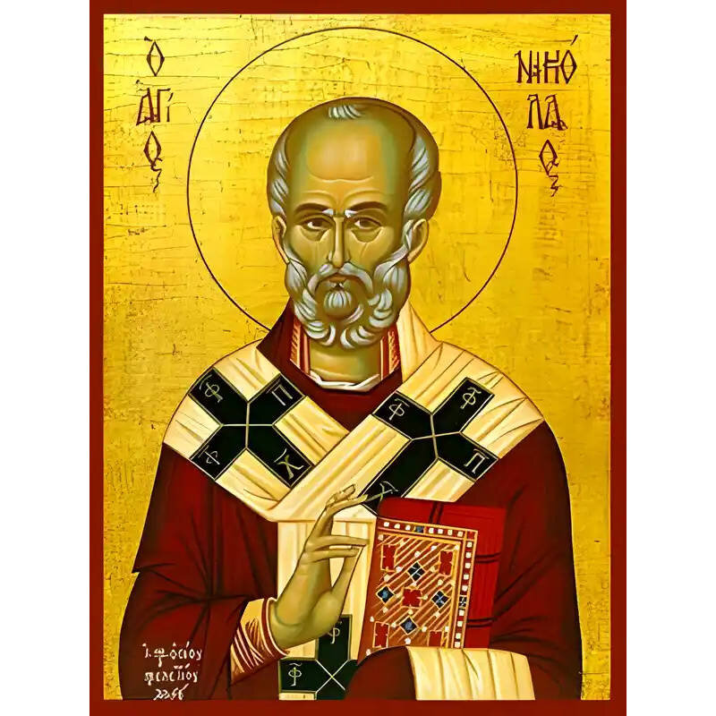 Εικόνα Ορθοδοξίας με περίγραμμα χρυσό σε ξύλο Φλαμουρίας  με  βάση Εικόνα ΑΓΙΟΣ ΝΙΚΟΛΑΟΣ, ΑΡΧΙΕΠΙΣΚΟΠΟΣ ΜΥΡΩΝ ΛΥΚΙΑΣ Χειροποίητη Ελληνορθόδοξη εικόνα του Ιησού Χριστού, Κρεμαστή πλάκα βυζαντινής τέχνης, χριστιανική τέχνη Διάσταση 15x11 cm (5,9x4,3 ίντσες)  INTRAEK-337757864681