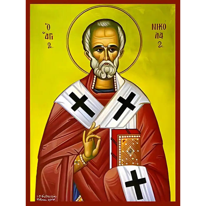 Εικόνα Ορθοδοξίας με περίγραμμα χρυσό σε ξύλο Φλαμουρίας  με  βάση Εικόνα ΑΓΙΟΣ ΝΙΚΟΛΑΟΣ, ΑΡΧΙΕΠΙΣΚΟΠΟΣ ΜΥΡΩΝ ΛΥΚΙΑΣ Χειροποίητη Ελληνορθόδοξη εικόνα του Ιησού Χριστού, Κρεμαστή πλάκα βυζαντινής τέχνης, χριστιανική τέχνη Διάσταση 15x11 cm (5,9x4,3 ίντσες)  INTRAEK-337757864679