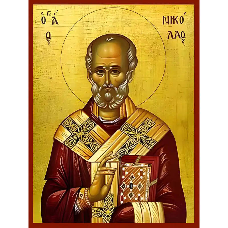 Εικόνα Ορθοδοξίας με περίγραμμα χρυσό σε ξύλο Φλαμουρίας  με  βάση Εικόνα ΑΓΙΟΣ ΝΙΚΟΛΑΟΣ, ΑΡΧΙΕΠΙΣΚΟΠΟΣ ΜΥΡΩΝ ΛΥΚΙΑΣ Χειροποίητη Ελληνορθόδοξη εικόνα του Ιησού Χριστού, Κρεμαστή πλάκα βυζαντινής τέχνης, χριστιανική τέχνη Διάσταση 15x11 cm (5,9x4,3 ίντσες)  INTRAEK-337757864676