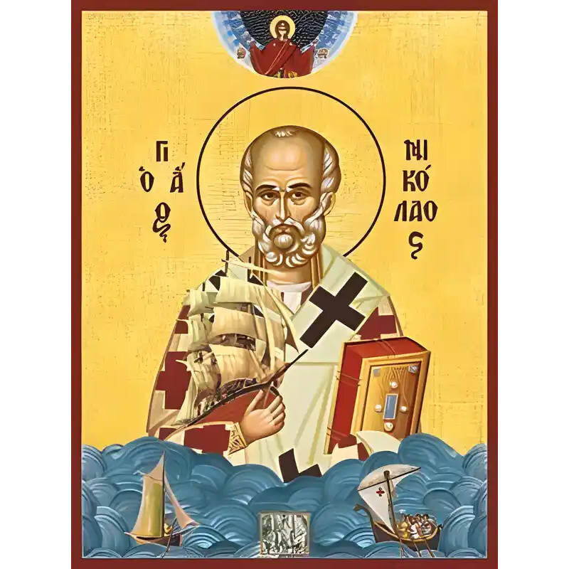 Εικόνα Ορθοδοξίας με περίγραμμα χρυσό σε ξύλο Φλαμουρίας  με  βάση Εικόνα ΑΓΙΟΣ ΝΙΚΟΛΑΟΣ, ΑΡΧΙΕΠΙΣΚΟΠΟΣ ΜΥΡΩΝ ΛΥΚΙΑΣ Χειροποίητη Ελληνορθόδοξη εικόνα του Ιησού Χριστού, Κρεμαστή πλάκα βυζαντινής τέχνης, χριστιανική τέχνη Διάσταση 15x11 cm (5,9x4,3 ίντσες)  INTRAEK-337757864673