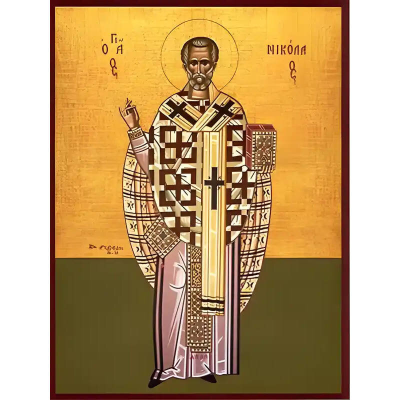 Εικόνα Ορθοδοξίας με περίγραμμα χρυσό σε ξύλο Φλαμουρίας  με  βάση Εικόνα ΑΓΙΟΣ ΝΙΚΟΛΑΟΣ, ΑΡΧΙΕΠΙΣΚΟΠΟΣ ΜΥΡΩΝ ΛΥΚΙΑΣ, ΟΛΟΣΩΜΟΣ Χειροποίητη Ελληνορθόδοξη εικόνα του Ιησού Χριστού, Κρεμαστή πλάκα βυζαντινής τέχνης, χριστιανική τέχνη Διάσταση 15x11 cm (5,9x4,3 ίντσες)  INTRAEK-337757864667