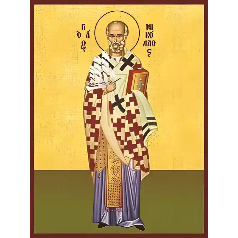 Εικόνα Ορθοδοξίας με περίγραμμα χρυσό σε ξύλο Φλαμουρίας  με  βάση Εικόνα ΑΓΙΟΣ ΝΙΚΟΛΑΟΣ, ΑΡΧΙΕΠΙΣΚΟΠΟΣ ΜΥΡΩΝ ΛΥΚΙΑΣ, ΟΛΟΣΩΜΟΣ Χειροποίητη Ελληνορθόδοξη εικόνα του Ιησού Χριστού, Κρεμαστή πλάκα βυζαντινής τέχνης, χριστιανική τέχνη Διάσταση 15x11 cm (5,9x4,3 ίντσες)  INTRAEK-337757864666