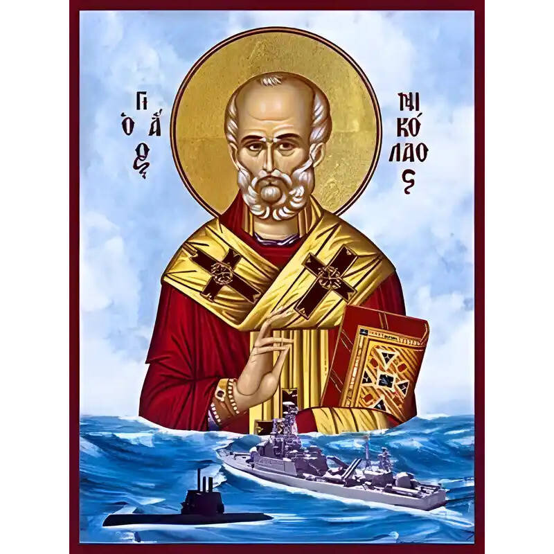 Εικόνα Ορθοδοξίας με περίγραμμα χρυσό σε ξύλο Φλαμουρίας  με  βάση Εικόνα ΑΓΙΟΣ ΝΙΚΟΛΑΟΣ, ΑΡΧΙΕΠΙΣΚΟΠΟΣ ΜΥΡΩΝ ΛΥΚΙΑΣ, ΠΡΟΣΤΑΤΗΣ ΤΟΥ ΠΟΛΕΜΙΚΟΥ ΝΑΥΤΙΚΟΥ Χειροποίητη Ελληνορθόδοξη εικόνα του Ιησού Χριστού, Κρεμαστή πλάκα βυζαντινής τέχνης, χριστιανική τέχνη Διάσταση 15x11 cm (5,9x4,3 ίντσες)  INTRAEK-337757864665