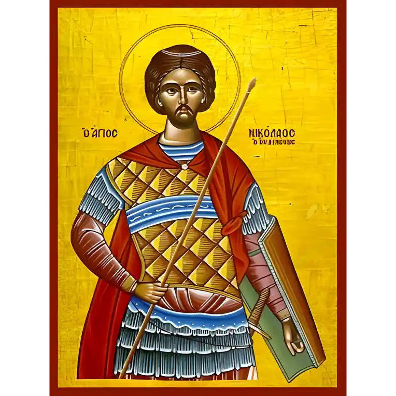Εικόνα Ορθοδοξίας με περίγραμμα χρυσό σε ξύλο Φλαμουρίας  με  βάση Εικόνα ΑΓΙΟΣ ΝΙΚΟΛΑΟΣ, ΝΕΟΜΑΡΤΥΣ, Ο ΕΝ ΒΟΥΝΕΝΟΙΣ Χειροποίητη Ελληνορθόδοξη εικόνα του Ιησού Χριστού, Κρεμαστή πλάκα βυζαντινής τέχνης, χριστιανική τέχνη Διάσταση 15x11 cm (5,9x4,3 ίντσες)  INTRAEK-337757864664