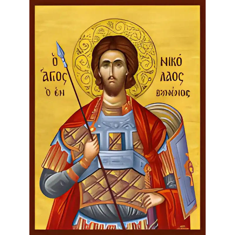 Εικόνα Ορθοδοξίας με περίγραμμα χρυσό σε ξύλο Φλαμουρίας  με  βάση Εικόνα ΑΓΙΟΣ ΝΙΚΟΛΑΟΣ, ΝΕΟΜΑΡΤΥΣ, Ο ΕΝ ΒΟΥΝΕΝΟΙΣ Χειροποίητη Ελληνορθόδοξη εικόνα του Ιησού Χριστού, Κρεμαστή πλάκα βυζαντινής τέχνης, χριστιανική τέχνη Διάσταση 15x11 cm (5,9x4,3 ίντσες)  INTRAEK-337757864663