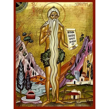 Εικόνα Ορθοδοξίας με περίγραμμα χρυσό σε ξύλο Φλαμουρίας  με  βάση Εικόνα ΑΓΙΟΣ ΟΝΟΥΦΡΙΟΣ Ο ΑΙΓΥΠΤΙΟΣ, ΟΛΟΣΩΜΟΣ Χειροποίητη Ελληνορθόδοξη εικόνα του Ιησού Χριστού, Κρεμαστή πλάκα βυζαντινής τέχνης, χριστιανική τέχνη Διάσταση 15x11 cm (5,9x4,3 ίντσες)  INTRAEK-337757864657 - Image 1
