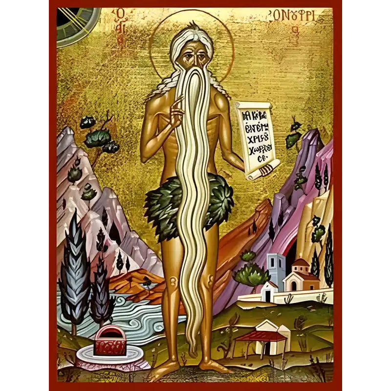 Εικόνα Ορθοδοξίας με περίγραμμα χρυσό σε ξύλο Φλαμουρίας  με  βάση Εικόνα ΑΓΙΟΣ ΟΝΟΥΦΡΙΟΣ Ο ΑΙΓΥΠΤΙΟΣ, ΟΛΟΣΩΜΟΣ Χειροποίητη Ελληνορθόδοξη εικόνα του Ιησού Χριστού, Κρεμαστή πλάκα βυζαντινής τέχνης, χριστιανική τέχνη Διάσταση 15x11 cm (5,9x4,3 ίντσες)  INTRAEK-337757864657