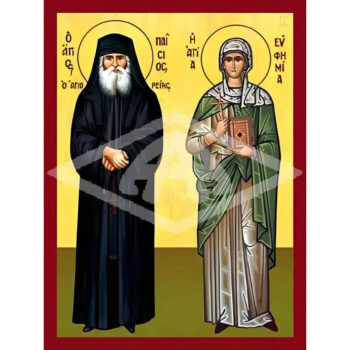 Εικόνα Ορθοδοξίας με περίγραμμα χρυσό σε ξύλο Φλαμουρίας  με  βάση Εικόνα ΑΓΙΟΣ ΠΑΙΣΙΟΣ ΑΓΙΟΡΕΙΤΗΣ ΚΑΙ ΑΓΙΑ ΕΥΦΗΜΙΑ ΜΕΓΑΛΟΜΑΡΤΥΣ, ΟΛΟΣΩΜΟΙ Χειροποίητη Ελληνορθόδοξη εικόνα του Ιησού Χριστού, Κρεμαστή πλάκα βυζαντινής τέχνης, χριστιανική τέχνη Διάσταση 15x11 cm (5,9x4,3 ίντσες)  INTRAEK-337757864648 - Image 1