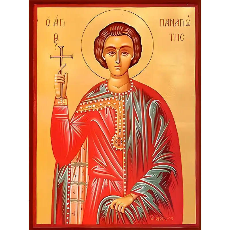 Εικόνα Ορθοδοξίας με περίγραμμα χρυσό σε ξύλο Φλαμουρίας  με  βάση Εικόνα ΑΓΙΟΣ ΠΑΝΑΓΙΩΤΗΣ, Ο ΝΕΟΜΑΡΤΥΣ Χειροποίητη Ελληνορθόδοξη εικόνα του Ιησού Χριστού, Κρεμαστή πλάκα βυζαντινής τέχνης, χριστιανική τέχνη Διάσταση 15x11 cm (5,9x4,3 ίντσες)  INTRAEK-337757864639