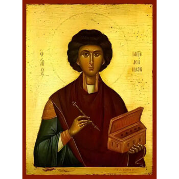Εικόνα Ορθοδοξίας με περίγραμμα χρυσό σε ξύλο Φλαμουρίας με βάση Εικόνα ΑΓΙΟΣ ΠΑΝΤΕΛΕΗΜΩΝ, Ο ΜΕΓΑΛΟΜΑΡΤΥΣ Χειροποίητη Ελληνορθόδοξη εικόνα του Ιησού Χριστού, Κρεμαστή πλάκα βυζαντινής τέχνης, χριστιανική τέχνη Διάσταση 15x11 cm (5,9x4,3 ίντσες) INTRAEK-337757864635 - Image 1