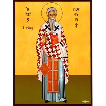 Εικόνα Ορθοδοξίας με περίγραμμα χρυσό σε ξύλο Φλαμουρίας με βάση Εικόνα ΑΓΙΟΣ ΠΟΡΦΥΡΙΟΣ, ΕΠΙΣΚΟΠΟΣ ΓΑΖΗΣ, ΟΛΟΣΩΜΟΣ Χειροποίητη Ελληνορθόδοξη εικόνα του Ιησού Χριστού, Κρεμαστή πλάκα βυζαντινής τέχνης, χριστιανική τέχνη Διάσταση 15x11 cm (5,9x4,3 ίντσες) INTRAEK-337757864614 - Image 1