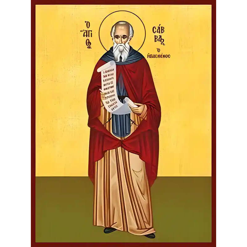 Εικόνα Ορθοδοξίας με περίγραμμα χρυσό σε ξύλο Φλαμουρίας  με  βάση Εικόνα ΑΓΙΟΣ ΣΑΒΒΑΣ, Ο ΗΓΙΑΣΜΕΝΟΣ, ΟΛΟΣΩΜΟΣ Χειροποίητη Ελληνορθόδοξη εικόνα του Ιησού Χριστού, Κρεμαστή πλάκα βυζαντινής τέχνης, χριστιανική τέχνη Διάσταση 15x11 cm (5,9x4,3 ίντσες)  INTRAEK-337757864605