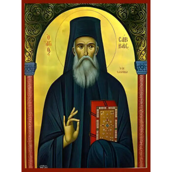 Εικόνα Ορθοδοξίας με περίγραμμα χρυσό σε ξύλο Φλαμουρίας με βάση Εικόνα ΑΓΙΟΣ ΣΑΒΒΑΣ, Ο ΝΕΟΣ, Ο ΕΝ ΚΑΛΥΜΝΩ Χειροποίητη Ελληνορθόδοξη εικόνα του Ιησού Χριστού, Κρεμαστή πλάκα βυζαντινής τέχνης, χριστιανική τέχνη Διάσταση 15x11 cm (5,9x4,3 ίντσες) INTRAEK-337757864604 - Image 1