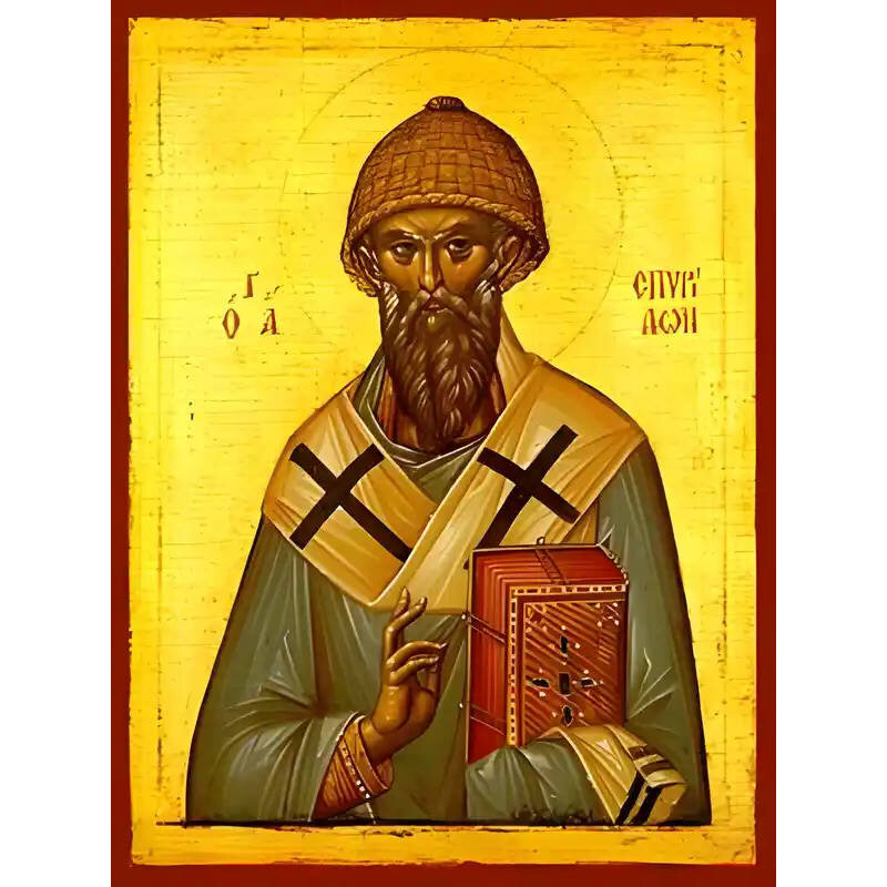 Εικόνα Ορθοδοξίας με περίγραμμα χρυσό σε ξύλο Φλαμουρίας  με  βάση Εικόνα ΑΓΙΟΣ ΣΠΥΡΙΔΩΝ, ΕΠΙΣΚΟΠΟΣ ΤΡΙΜΥΘΟΥΝΤΟΣ ΚΥΠΡΟΥ Χειροποίητη Ελληνορθόδοξη εικόνα του Ιησού Χριστού, Κρεμαστή πλάκα βυζαντινής τέχνης, χριστιανική τέχνη Διάσταση 15x11 cm (5,9x4,3 ίντσες)  INTRAEK-337757864589