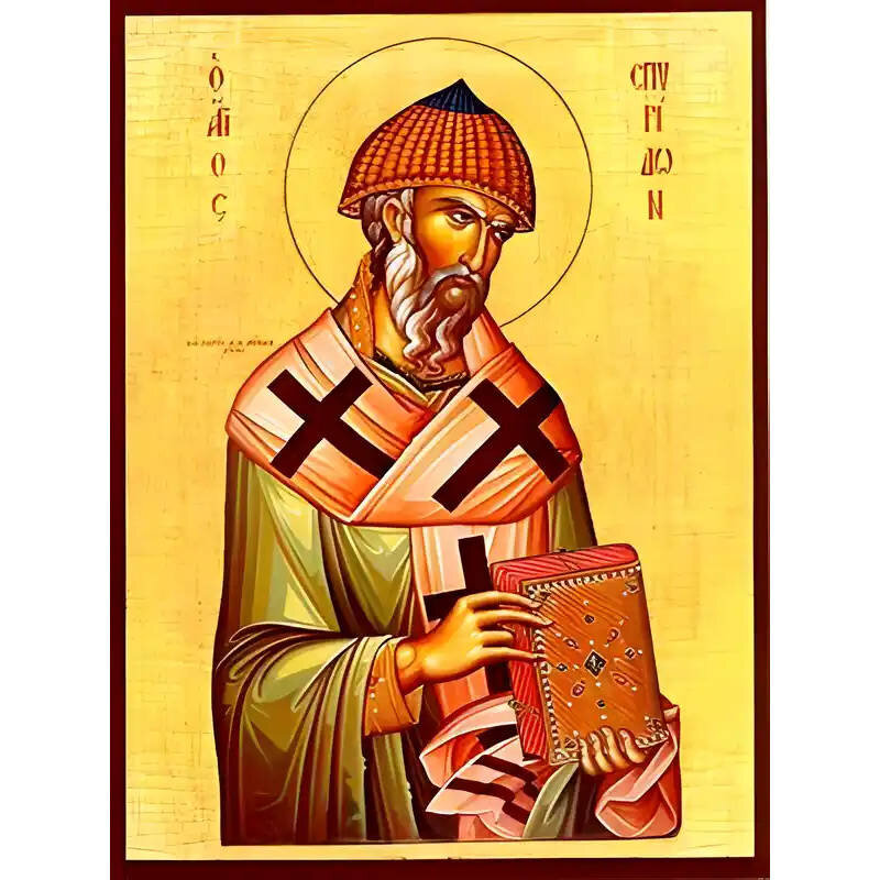 Εικόνα Ορθοδοξίας με περίγραμμα χρυσό σε ξύλο Φλαμουρίας  με  βάση Εικόνα ΑΓΙΟΣ ΣΠΥΡΙΔΩΝ, ΕΠΙΣΚΟΠΟΣ ΤΡΙΜΥΘΟΥΝΤΟΣ ΚΥΠΡΟΥ Χειροποίητη Ελληνορθόδοξη εικόνα του Ιησού Χριστού, Κρεμαστή πλάκα βυζαντινής τέχνης, χριστιανική τέχνη Διάσταση 15x11 cm (5,9x4,3 ίντσες)  INTRAEK-337757864588