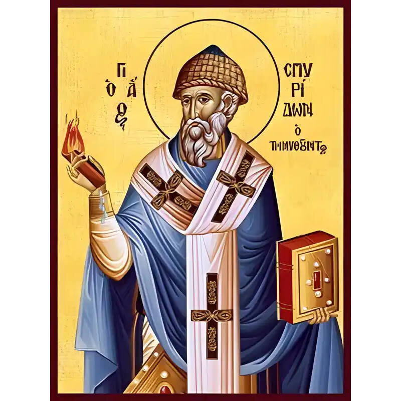Εικόνα Ορθοδοξίας με περίγραμμα χρυσό σε ξύλο Φλαμουρίας  με  βάση Εικόνα ΑΓΙΟΣ ΣΠΥΡΙΔΩΝ, ΕΠΙΣΚΟΠΟΣ ΤΡΙΜΥΘΟΥΝΤΟΣ ΚΥΠΡΟΥ Χειροποίητη Ελληνορθόδοξη εικόνα του Ιησού Χριστού, Κρεμαστή πλάκα βυζαντινής τέχνης, χριστιανική τέχνη Διάσταση 15x11 cm (5,9x4,3 ίντσες)  INTRAEK-337757864587