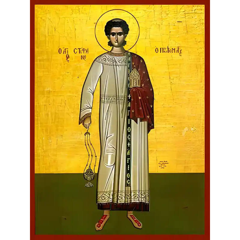 Εικόνα Ορθοδοξίας με περίγραμμα χρυσό σε ξύλο Φλαμουρίας  με  βάση Εικόνα ΑΓΙΟΣ ΣΤΕΦΑΝΟΣ, Ο ΠΡΩΤΟΜΑΡΤΥΣ, ΟΛΟΣΩΜΟΣ Χειροποίητη Ελληνορθόδοξη εικόνα του Ιησού Χριστού, Κρεμαστή πλάκα βυζαντινής τέχνης, χριστιανική τέχνη Διάσταση 15x11 cm (5,9x4,3 ίντσες)  INTRAEK-337757864579