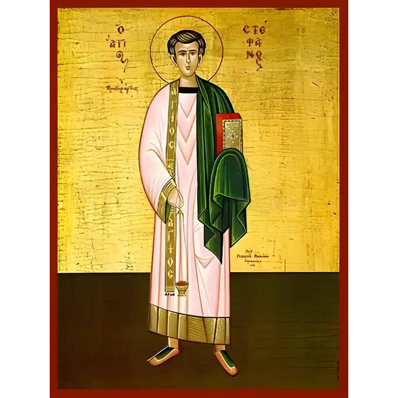 Εικόνα Ορθοδοξίας με περίγραμμα χρυσό σε ξύλο Φλαμουρίας  με  βάση Εικόνα ΑΓΙΟΣ ΣΤΕΦΑΝΟΣ, Ο ΠΡΩΤΟΜΑΡΤΥΣ, ΟΛΟΣΩΜΟΣ Χειροποίητη Ελληνορθόδοξη εικόνα του Ιησού Χριστού, Κρεμαστή πλάκα βυζαντινής τέχνης, χριστιανική τέχνη Διάσταση 15x11 cm (5,9x4,3 ίντσες)  INTRAEK-337757864578