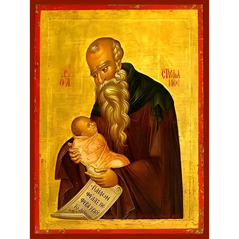 Εικόνα Ορθοδοξίας με περίγραμμα χρυσό σε ξύλο Φλαμουρίας  με  βάση Εικόνα ΑΓΙΟΣ ΣΤΥΛΙΑΝΟΣ, Ο ΠΑΦΛΑΓΩΝ Χειροποίητη Ελληνορθόδοξη εικόνα του Ιησού Χριστού, Κρεμαστή πλάκα βυζαντινής τέχνης, χριστιανική τέχνη Διάσταση 15x11 cm (5,9x4,3 ίντσες)  INTRAEK-337757864573