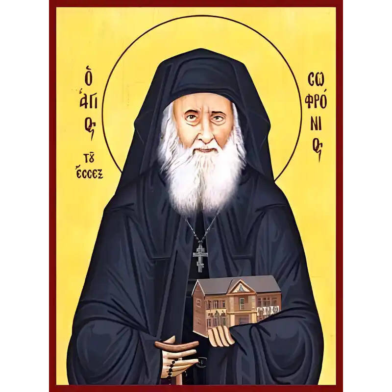 Εικόνα Ορθοδοξίας με περίγραμμα χρυσό σε ξύλο Φλαμουρίας  με  βάση Εικόνα ΑΓΙΟΣ ΣΩΦΡΟΝΙΟΣ ΣΑΧΑΡΩΦ ΤΟΥ ΕΣΣΕΞ Χειροποίητη Ελληνορθόδοξη εικόνα του Ιησού Χριστού, Κρεμαστή πλάκα βυζαντινής τέχνης, χριστιανική τέχνη Διάσταση 15x11 cm (5,9x4,3 ίντσες)  INTRAEK-337757864564