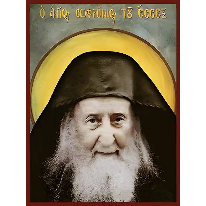 Εικόνα Ορθοδοξίας με περίγραμμα χρυσό σε ξύλο Φλαμουρίας  με  βάση Εικόνα ΑΓΙΟΣ ΣΩΦΡΟΝΙΟΣ ΣΑΧΑΡΩΦ ΤΟΥ ΕΣΣΕΞ, ΠΡΟΤΟΜΗ Χειροποίητη Ελληνορθόδοξη εικόνα του Ιησού Χριστού, Κρεμαστή πλάκα βυζαντινής τέχνης, χριστιανική τέχνη Διάσταση 15x11 cm (5,9x4,3 ίντσες)  INTRAEK-337757864562