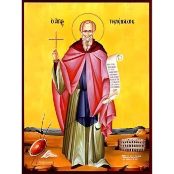 Εικόνα Ορθοδοξίας με περίγραμμα χρυσό σε ξύλο Φλαμουρίας  με  βάση Εικόνα ΑΓΙΟΣ ΤΗΛΕΜΑΧΟΣ, Ο ΜΟΝΑΧΟΣ, ΟΛΟΣΩΜΟΣ Χειροποίητη Ελληνορθόδοξη εικόνα του Ιησού Χριστού, Κρεμαστή πλάκα βυζαντινής τέχνης, χριστιανική τέχνη Διάσταση 15x11 cm (5,9x4,3 ίντσες)  INTRAEK-337757864560 - Image 1