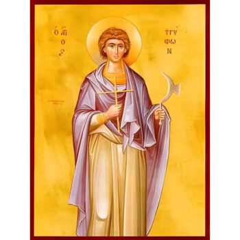 Εικόνα Ορθοδοξίας με περίγραμμα χρυσό σε ξύλο Φλαμουρίας με βάση Εικόνα ΑΓΙΟΣ ΤΡΥΦΩΝ, ΜΑΡΤΥΣ Χειροποίητη Ελληνορθόδοξη εικόνα του Ιησού Χριστού, Κρεμαστή πλάκα βυζαντινής τέχνης, χριστιανική τέχνη Διάσταση 15x11 cm (5,9x4,3 ίντσες) INTRAEK-337757864558 - Image 1