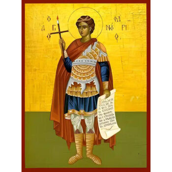 Εικόνα Ορθοδοξίας με περίγραμμα χρυσό σε ξύλο Φλαμουρίας με βάση Εικόνα ΑΓΙΟΣ ΦΑΝΟΥΡΙΟΣ, Ο ΜΕΓΑΛΟΜΑΡΤΥΣ, ΟΛΟΣΩΜΟΣ Χειροποίητη Ελληνορθόδοξη εικόνα του Ιησού Χριστού, Κρεμαστή πλάκα βυζαντινής τέχνης, χριστιανική τέχνη Διάσταση 15x11 cm (5,9x4,3 ίντσες) INTRAEK-337757863754 - Image 1