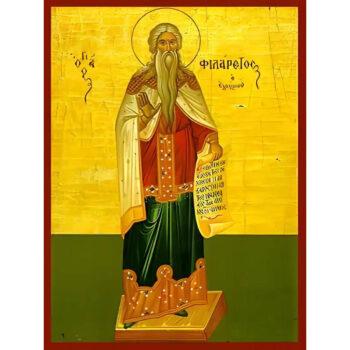 Εικόνα Ορθοδοξίας με περίγραμμα χρυσό σε ξύλο Φλαμουρίας  με  βάση Εικόνα ΑΓΙΟΣ ΦΙΛΑΡΕΤΟΣ, Ο ΕΛΕΗΜΩΝ, ΟΛΟΣΩΜΟΣ Χειροποίητη Ελληνορθόδοξη εικόνα του Ιησού Χριστού, Κρεμαστή πλάκα βυζαντινής τέχνης, χριστιανική τέχνη Διάσταση 15x11 cm (5,9x4,3 ίντσες)  INTRAEK-337757864547 - Image 1