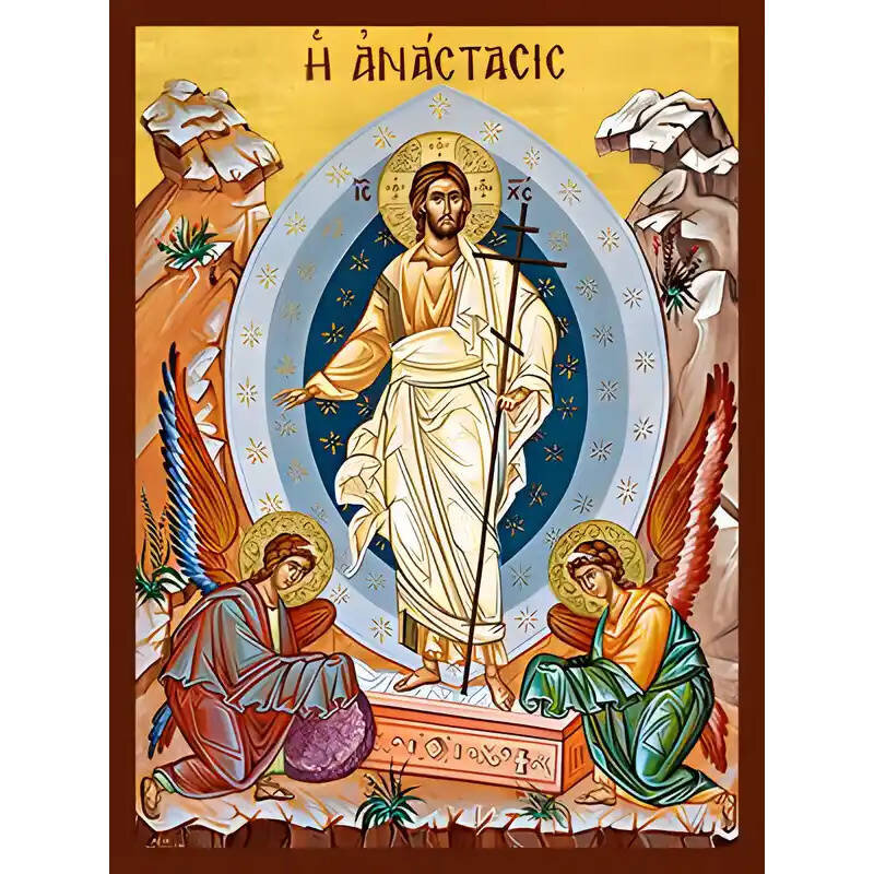 Εικόνα Ορθοδοξίας με περίγραμμα χρυσό σε ξύλο Φλαμουρίας  με  βάση Εικόνα ΑΝΑΣΤΑΣΙΣ ΧΡΙΣΤΟΥ Χειροποίητη Ελληνορθόδοξη εικόνα του Ιησού Χριστού, Κρεμαστή πλάκα βυζαντινής τέχνης, χριστιανική τέχνη Διάσταση 15x11 cm (5,9x4,3 ίντσες)  INTRAEK-337757864516