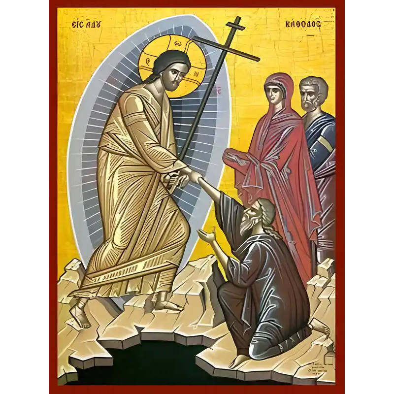 Εικόνα Ορθοδοξίας με περίγραμμα χρυσό σε ξύλο Φλαμουρίας  με  βάση Εικόνα ΑΝΑΣΤΑΣΙΣ ΧΡΙΣΤΟΥ (ΑΔΟΥ ΚΑΘΟΔΟΣ) Χειροποίητη Ελληνορθόδοξη εικόνα του Ιησού Χριστού, Κρεμαστή πλάκα βυζαντινής τέχνης, χριστιανική τέχνη Διάσταση 15x11 cm (5,9x4,3 ίντσες)  INTRAEK-337757864514