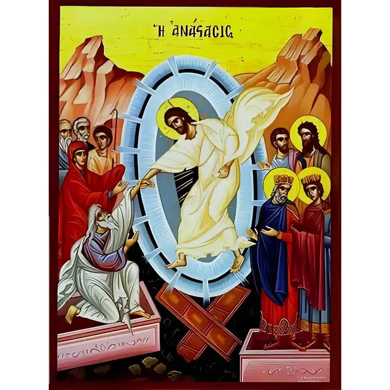 Εικόνα Ορθοδοξίας με περίγραμμα χρυσό σε ξύλο Φλαμουρίας  με  βάση Εικόνα ΑΝΑΣΤΑΣΙΣ ΧΡΙΣΤΟΥ (ΑΔΟΥ ΚΑΘΟΔΟΣ) Χειροποίητη Ελληνορθόδοξη εικόνα του Ιησού Χριστού, Κρεμαστή πλάκα βυζαντινής τέχνης, χριστιανική τέχνη Διάσταση 15x11 cm (5,9x4,3 ίντσες)  INTRAEK-337757864512